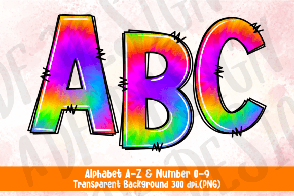 Colorful Tie Dye Doodle Alphabet: Fun Graphics & Illustrations