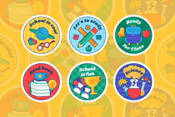 Cute Outline School Stickers: Graphics & Illustrations