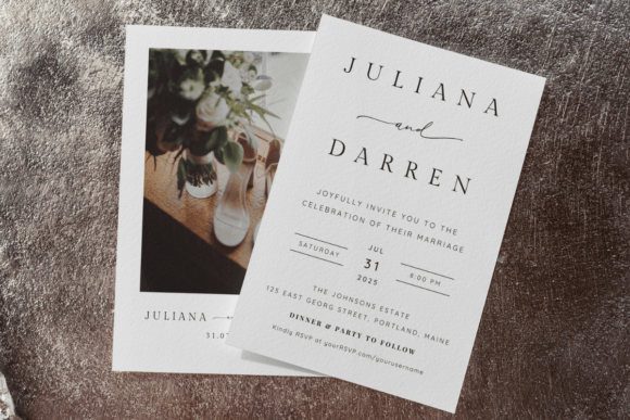 Wedding Invitation Template with Photo: Graphics & Print Templates